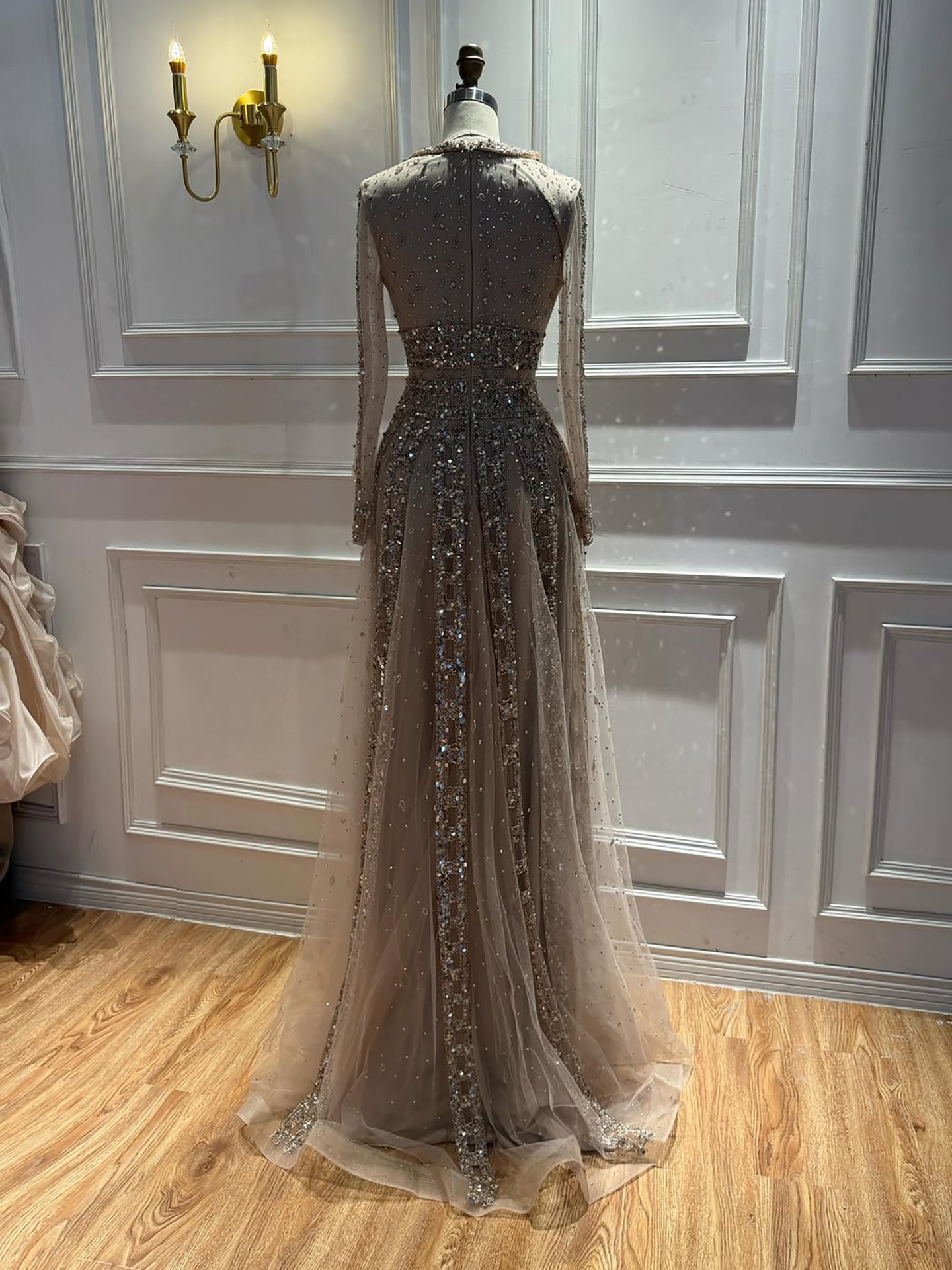 Luxury Caramel V Neck Beaded Bow A Line Evening Gown LA73663 SERENE HILL