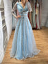 Luxury Caramel V Neck Beaded Bow A Line Evening Gown LA73663 SERENE HILL