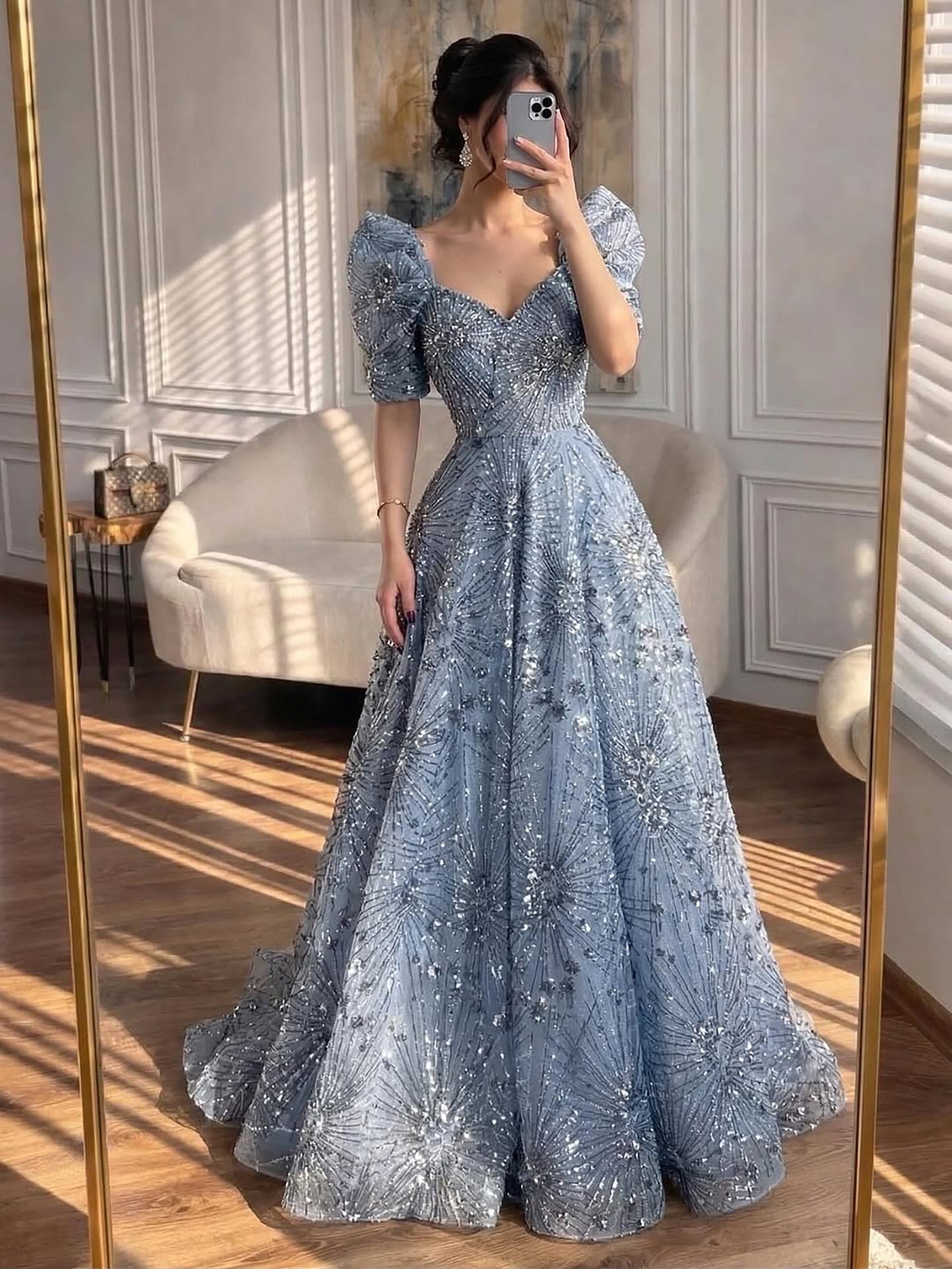 Luxury Blue Beaded A Line Evening Dress LA73675 - SERENE  HILL