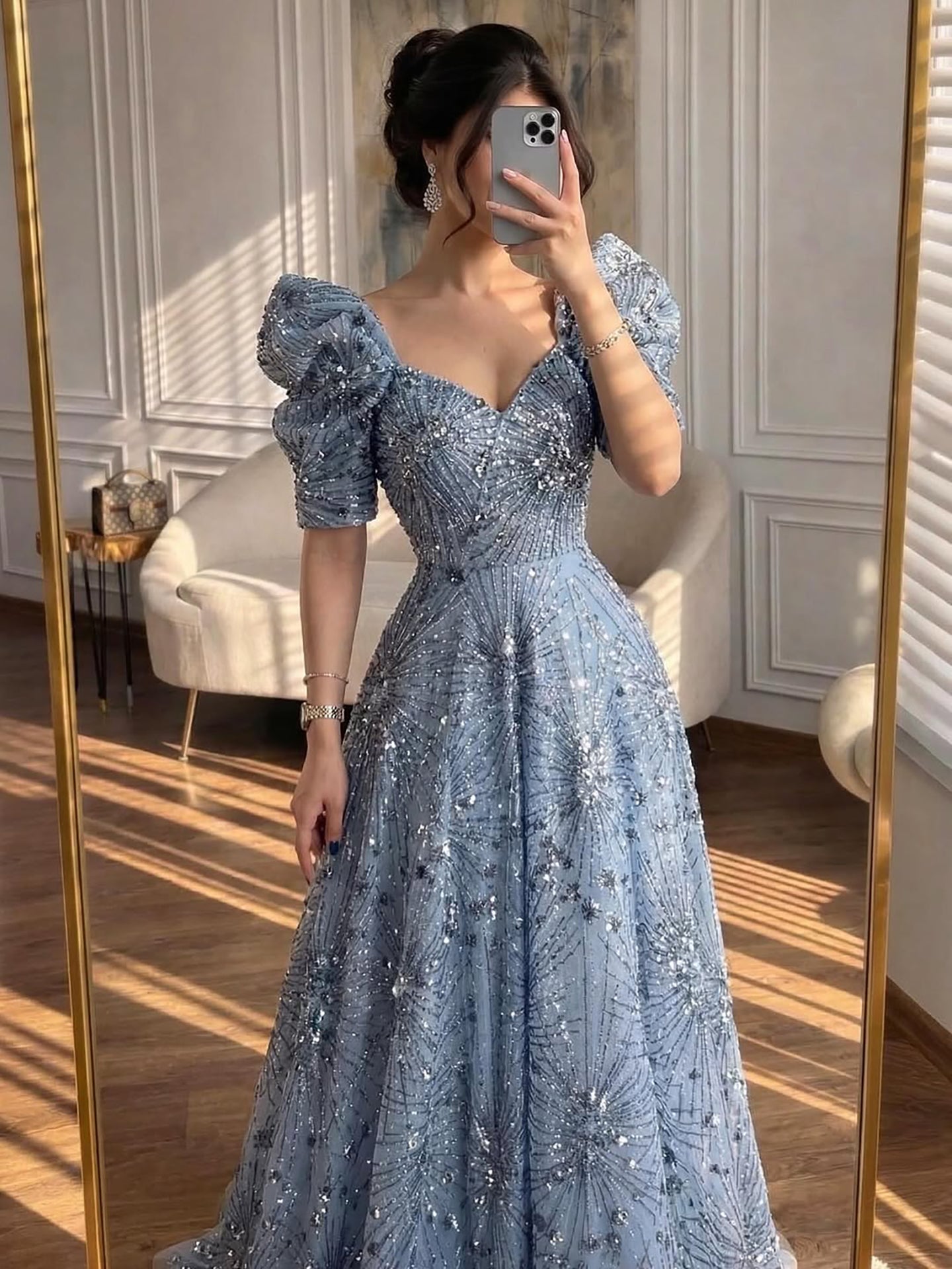 Luxury Blue Beaded A Line Evening Dress LA73675 - SERENE  HILL