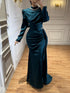 Luxury Muslim Green Satin Crystal Beaded Mermaid Evening Dress LA73667 - SERENE  HILL