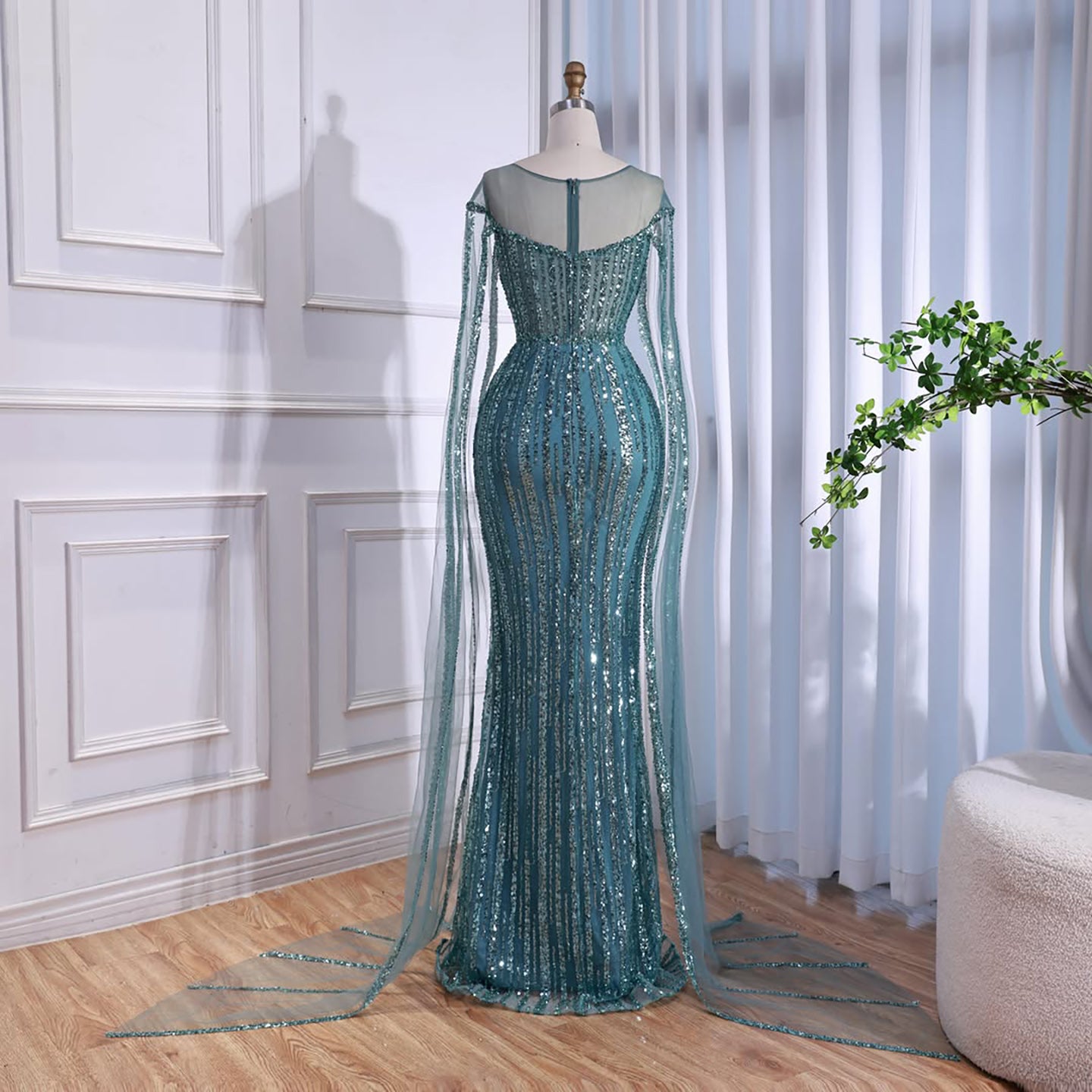 Luxury Gold Beaded Mermaid Evening Dress with Cape Sleeves LA73679 SERENE HILL