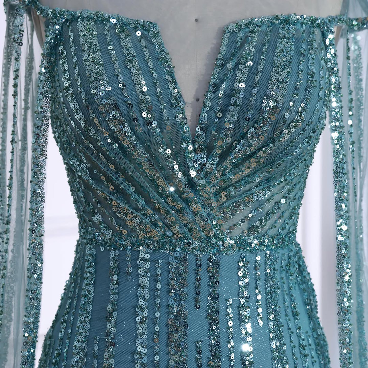 Luxury Gold Beaded Mermaid Evening Dress with Cape Sleeves LA73679 SERENE HILL
