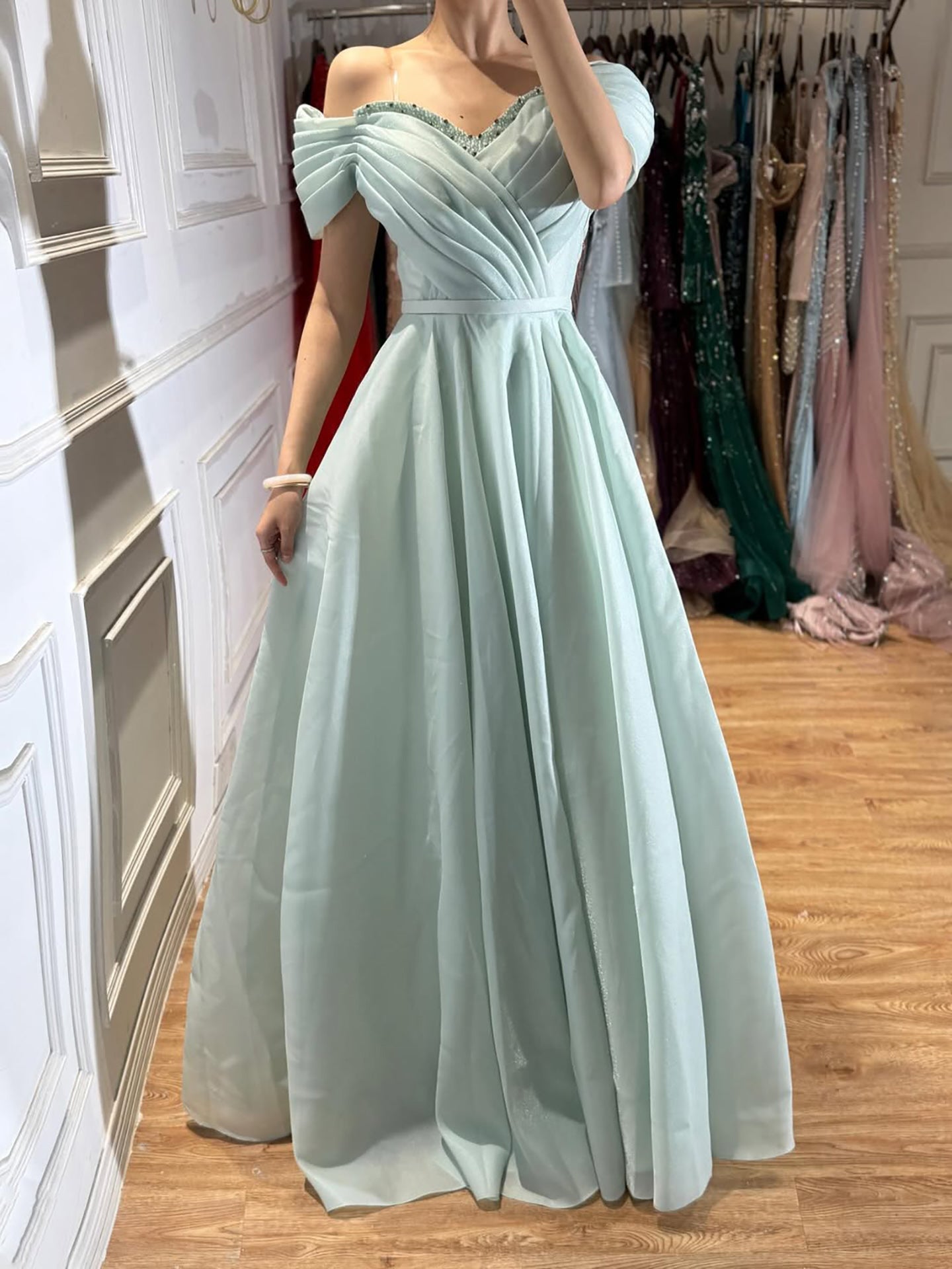 Luxury Pink Off Shoulder A-Line Evening Dress Ruched LA73681