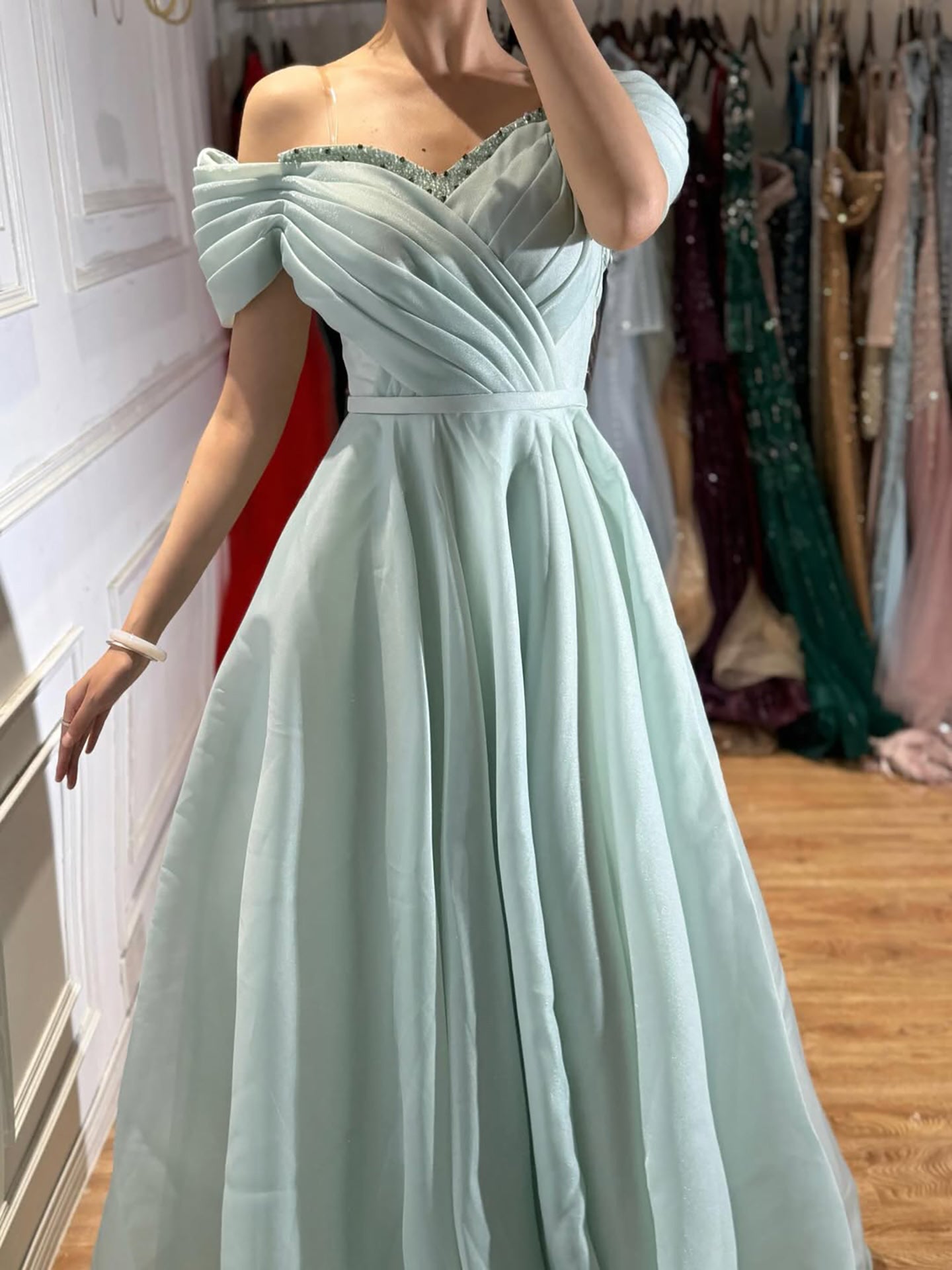 Luxury Pink Off Shoulder A-Line Evening Dress Ruched LA73681