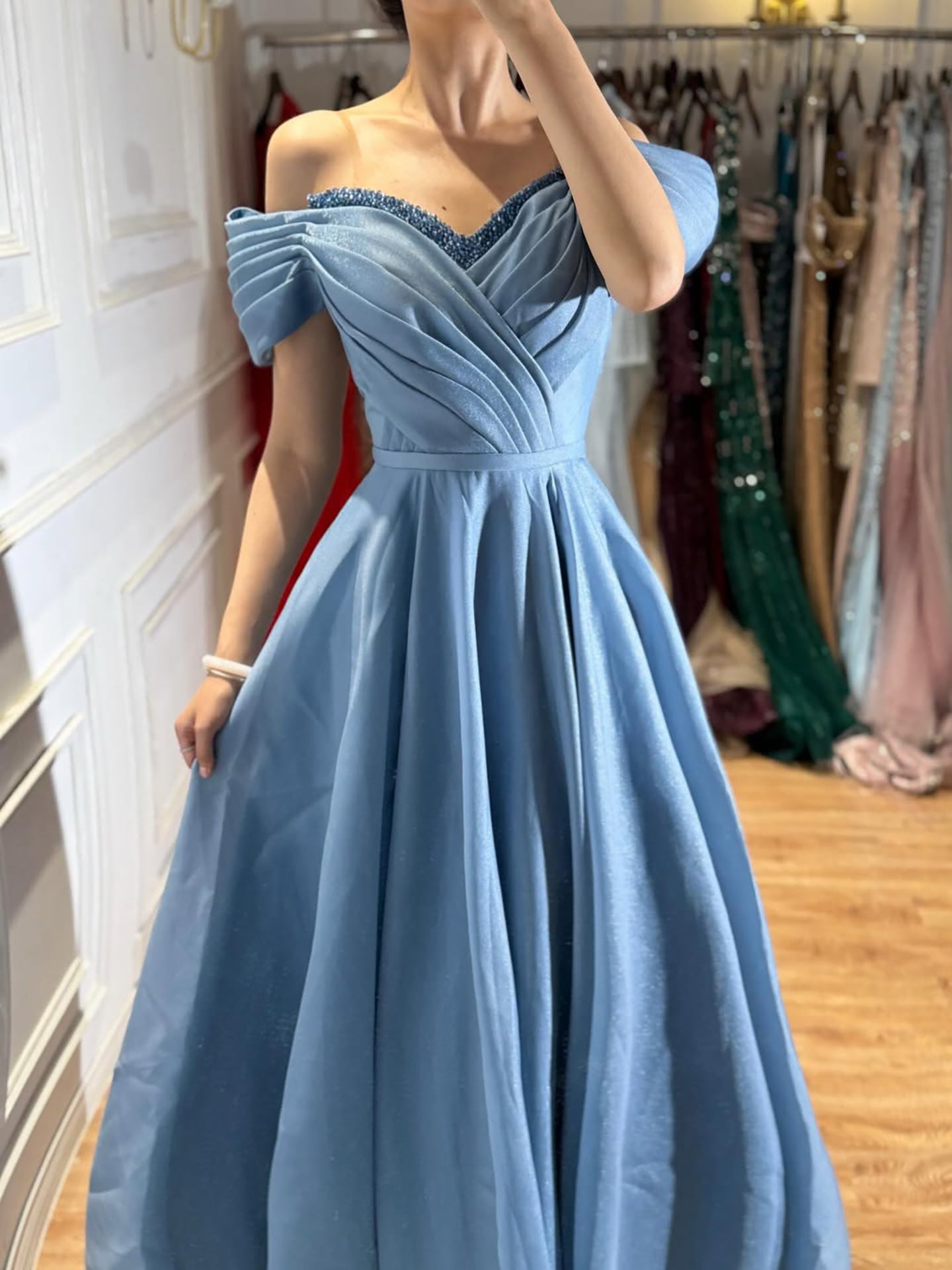 Luxury Pink Off Shoulder A-Line Evening Dress Ruched LA73681