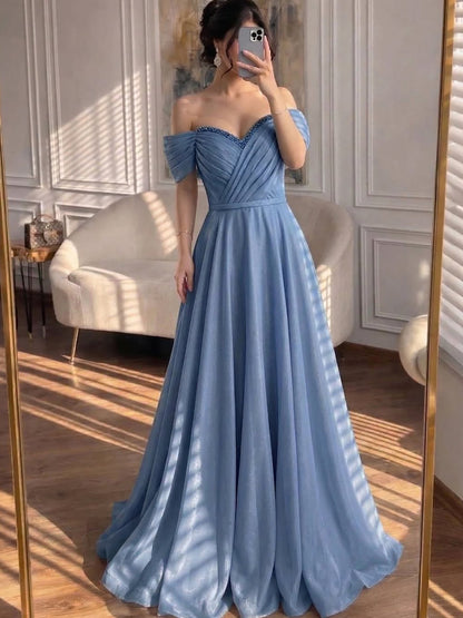 Luxury Pink Off Shoulder A-Line Evening Dress Ruched LA73681 - SERENE  HILL