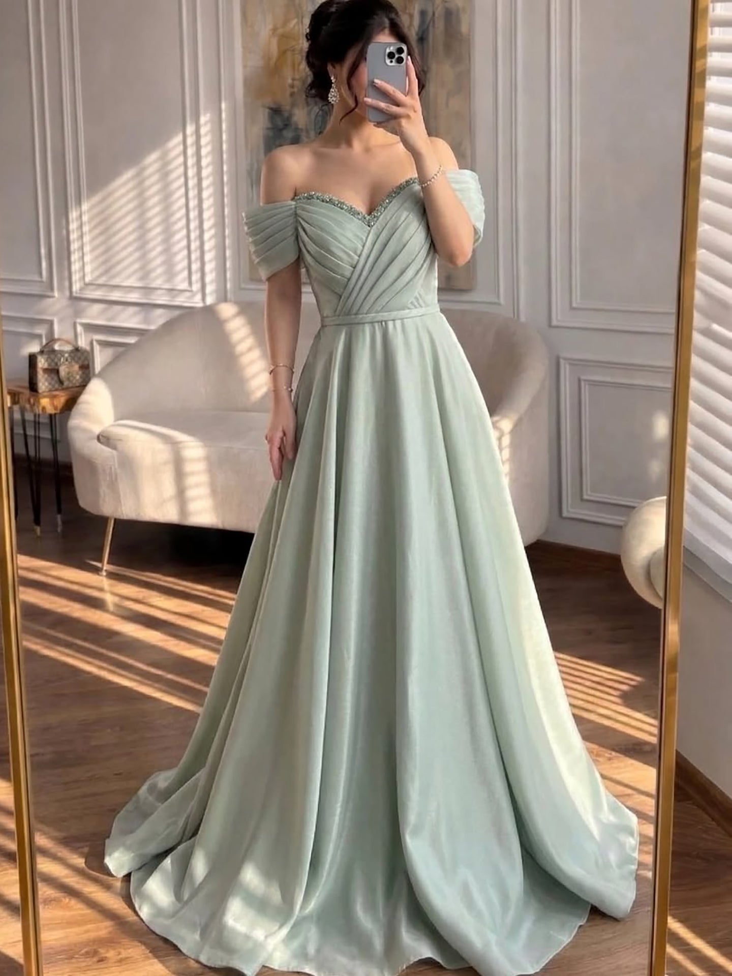 Luxury Pink Off Shoulder A-Line Evening Dress Ruched LA73681 - SERENE  HILL