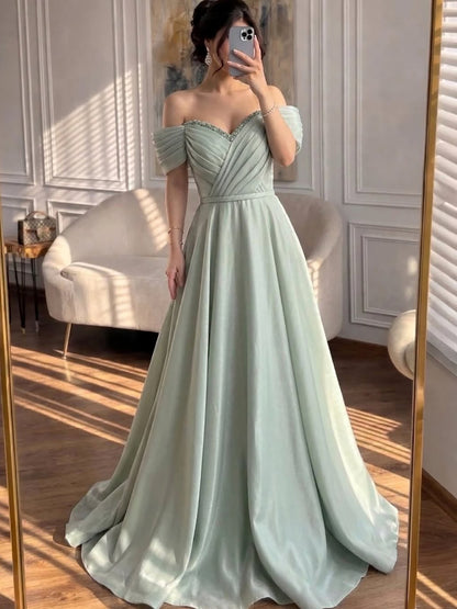 Luxury Pink Off Shoulder A-Line Evening Dress Ruched LA73681 - SERENE  HILL