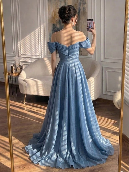 Luxury Pink Off Shoulder A-Line Evening Dress Ruched LA73681
