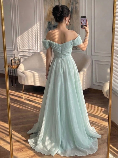 Luxury Pink Off Shoulder A-Line Evening Dress Ruched LA73681