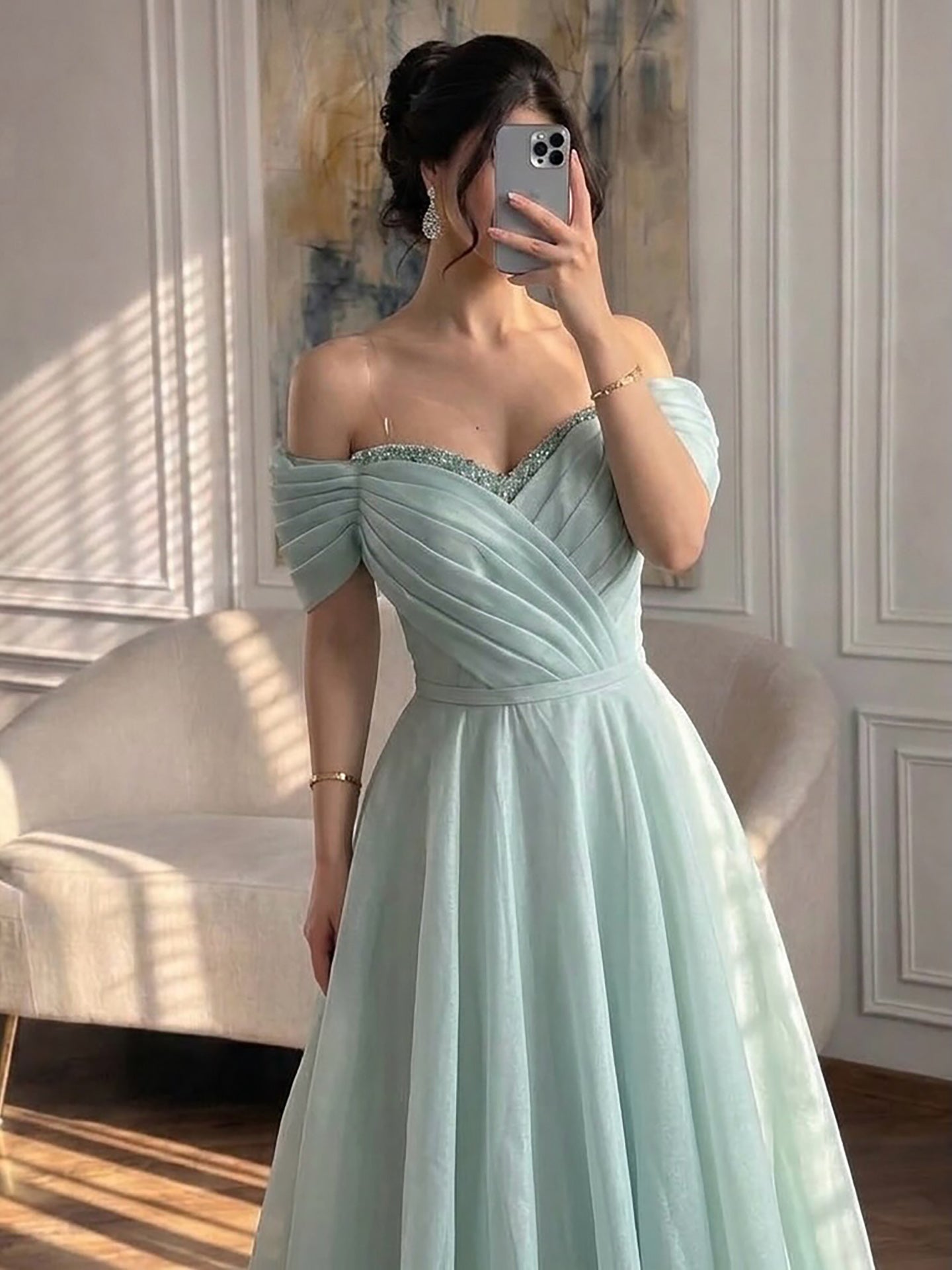 Luxury Pink Off Shoulder A-Line Evening Dress Ruched LA73681