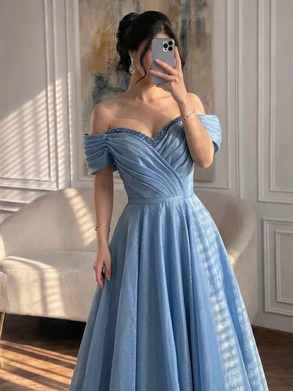 Luxury Pink Off Shoulder A-Line Evening Dress Ruched LA73681