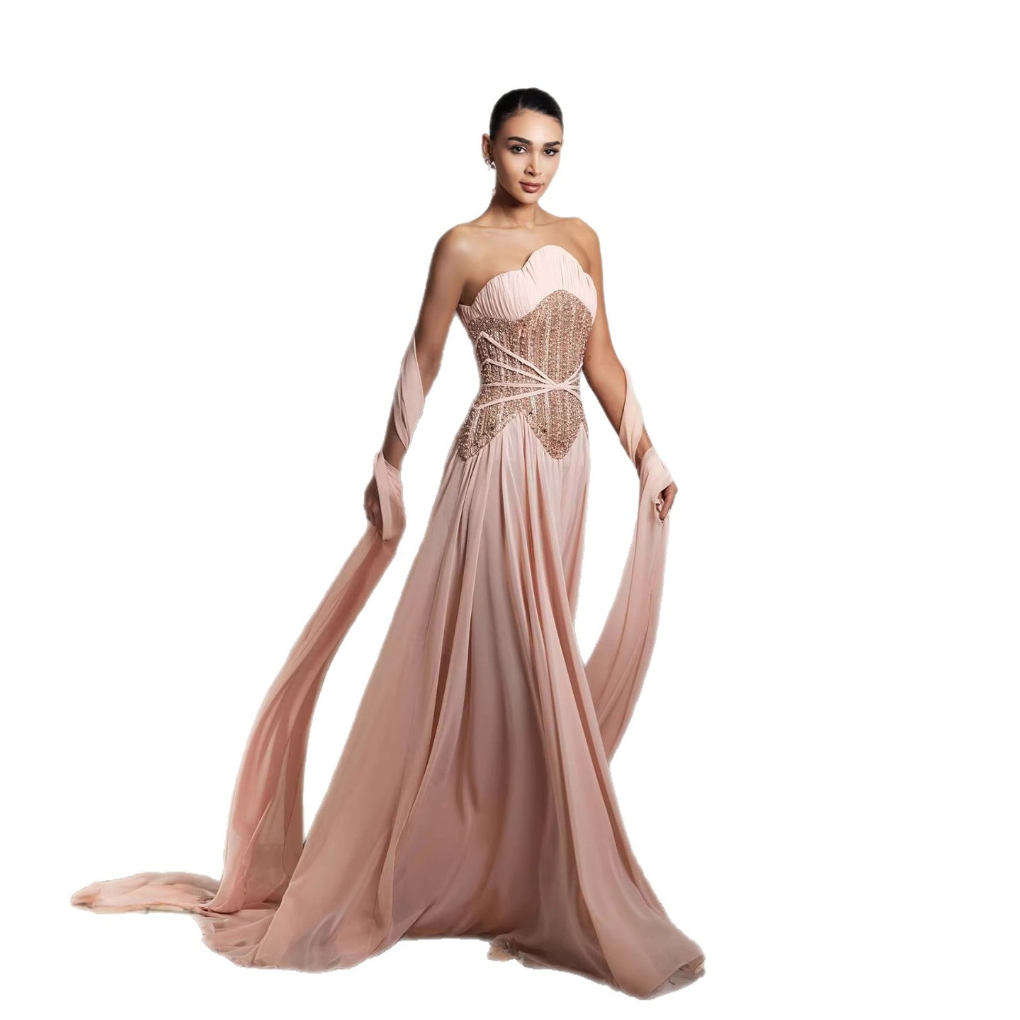 Luxury Pink Pearls Beaded Strapless A-Line Evening Dress LA73685 - SERENE  HILL