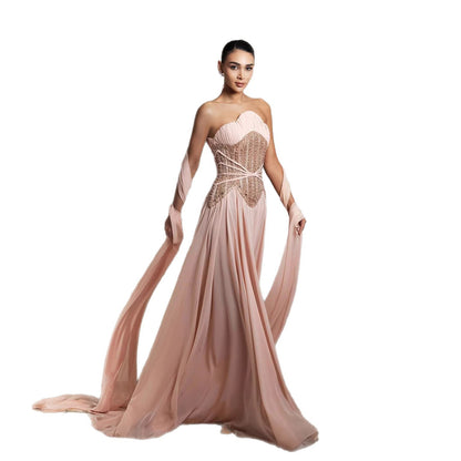 Luxury Pink Pearls Beaded Strapless A-Line Evening Dress LA73685 - SERENE  HILL