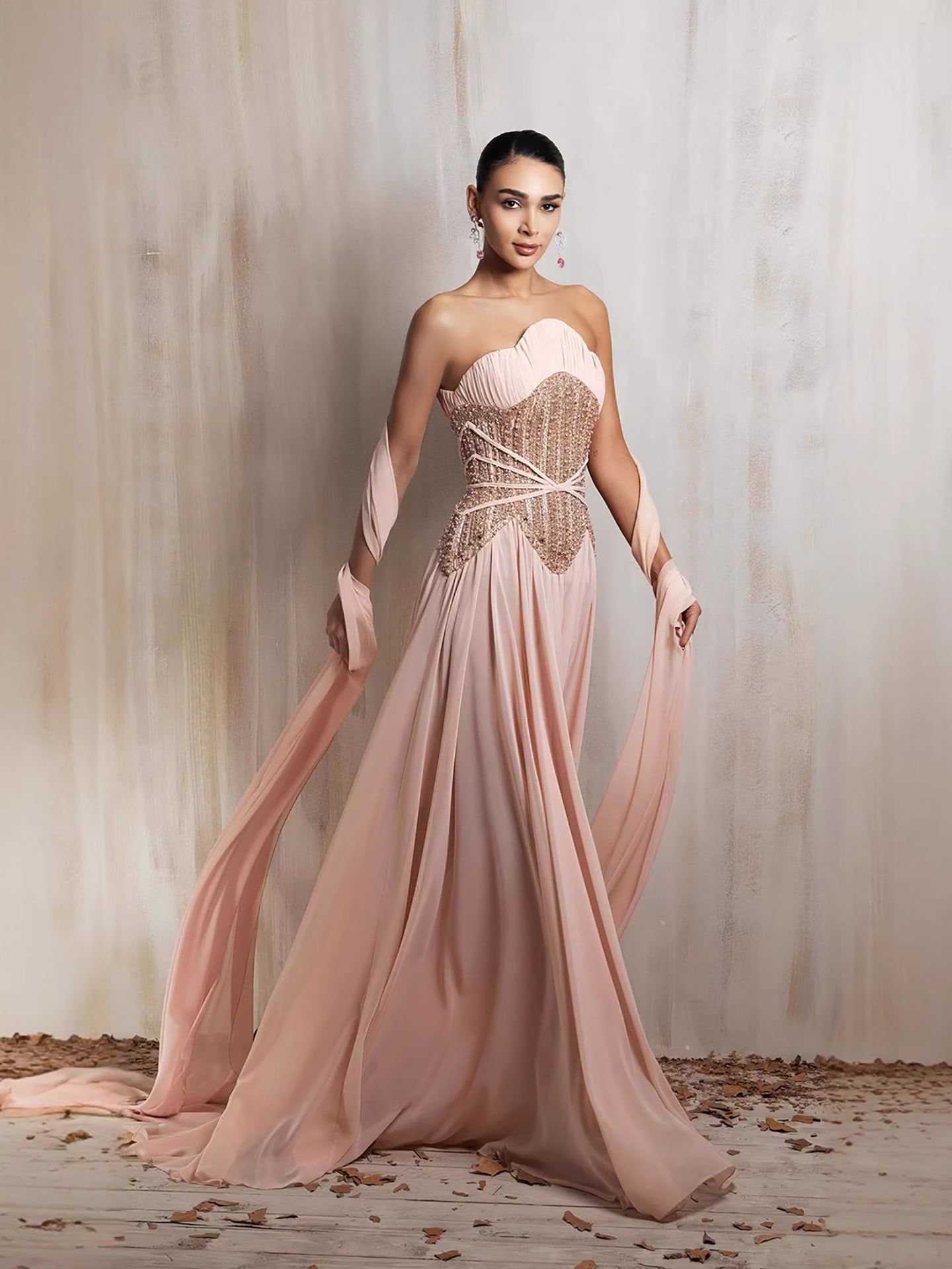 Luxury Pink Pearls Beaded Strapless A-Line Evening Dress LA73685 - SERENE  HILL