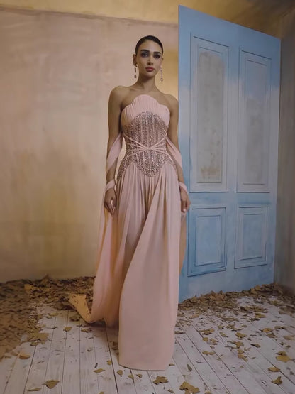 Luxury Pink Pearls Beaded Strapless A-Line Evening Dress LA73685 - SERENE  HILL