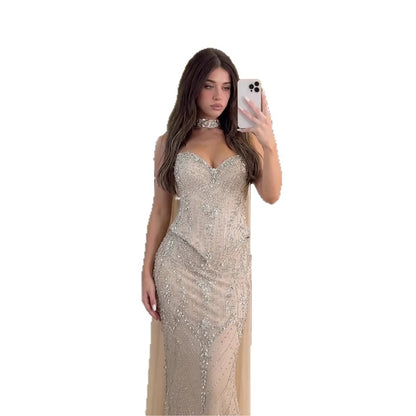 Luxury Nude Crystal Beaded Mermaid Evening Dress LA73686 - SERENE  HILL
