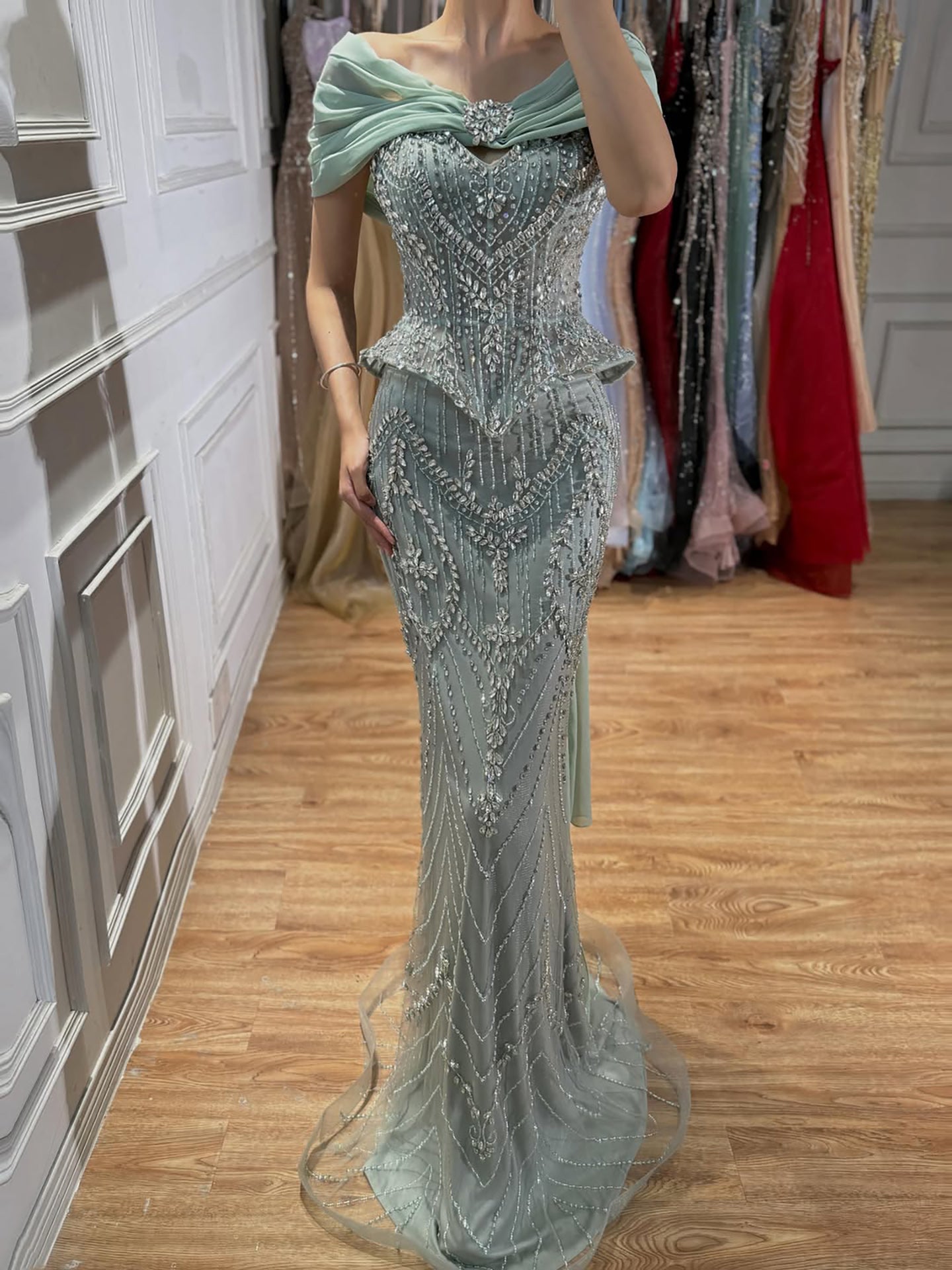 Luxury Nude Crystal Beaded Mermaid Evening Dress LA73686 SERENE HILL