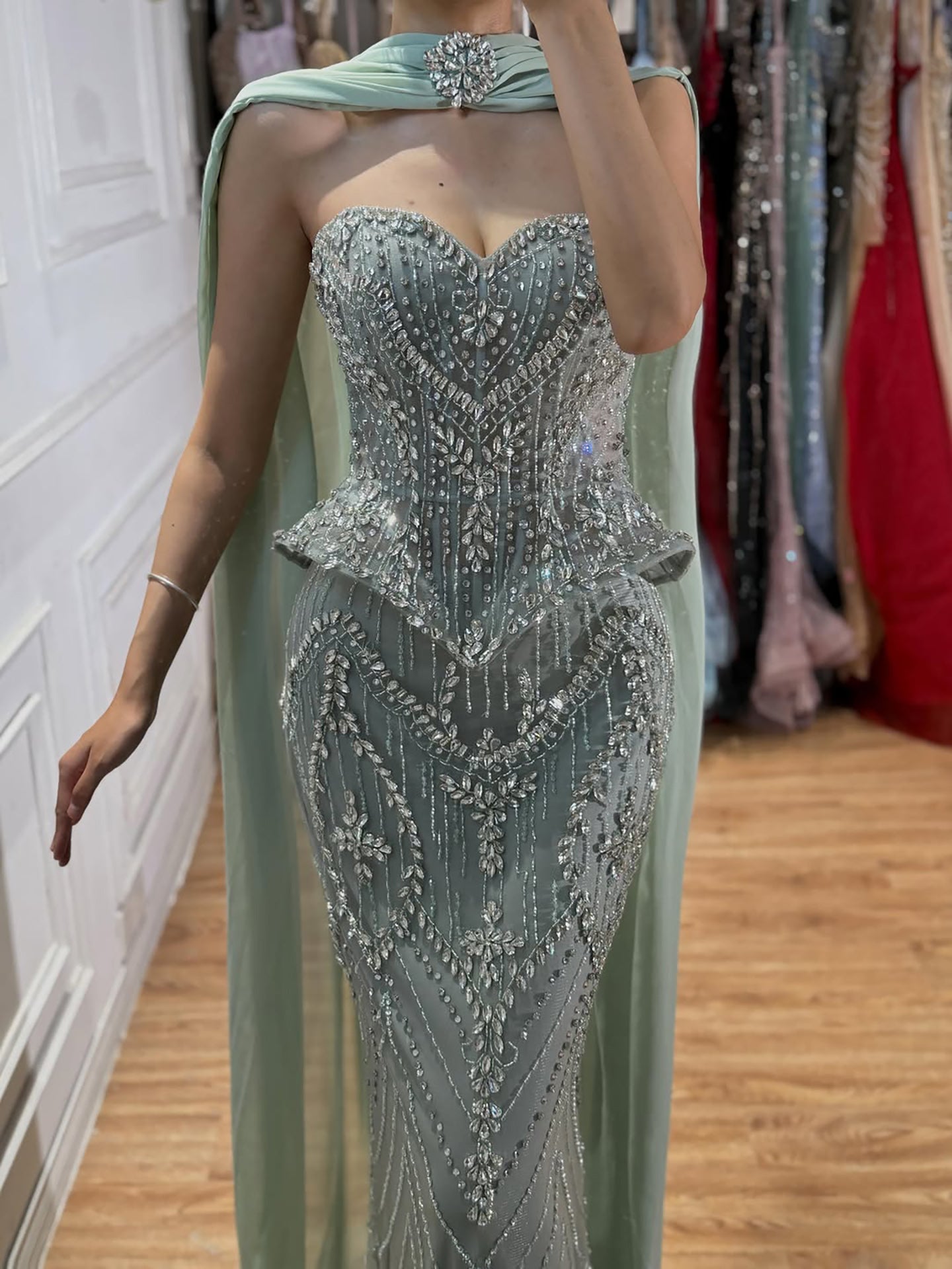 Luxury Nude Crystal Beaded Mermaid Evening Dress LA73686 SERENE HILL