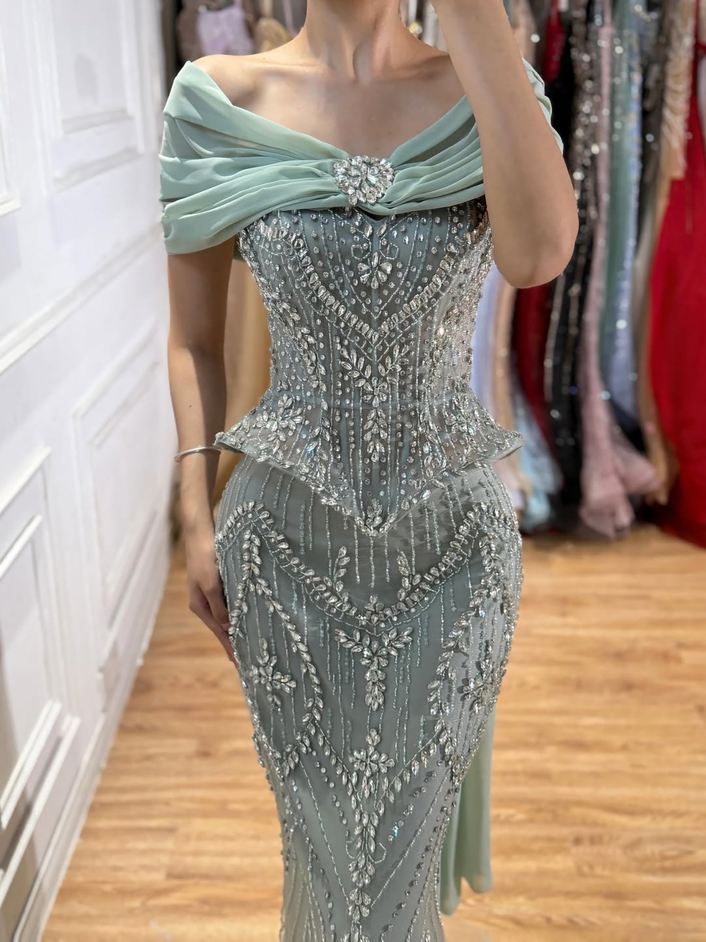 Luxury Nude Crystal Beaded Mermaid Evening Dress LA73686 SERENE HILL