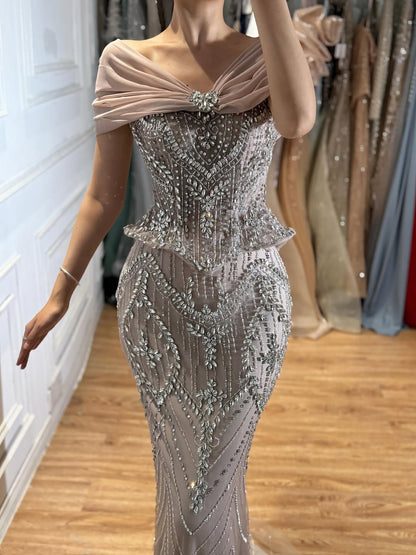 Luxury Nude Crystal Beaded Mermaid Evening Dress LA73686 SERENE HILL