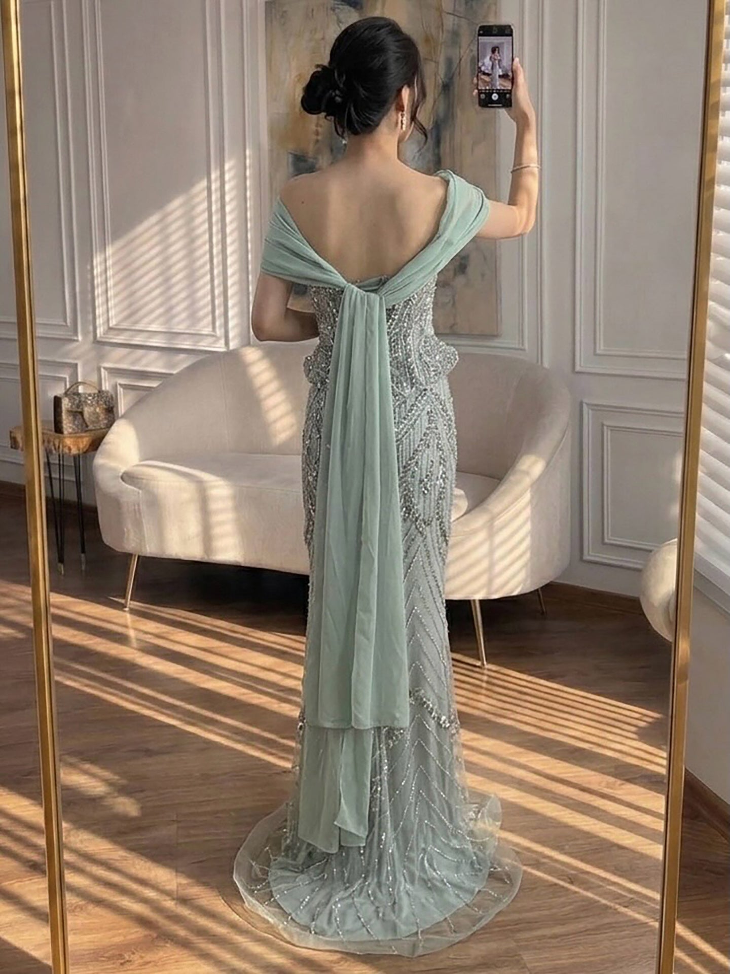 Luxury Nude Crystal Beaded Mermaid Evening Dress LA73686 SERENE HILL