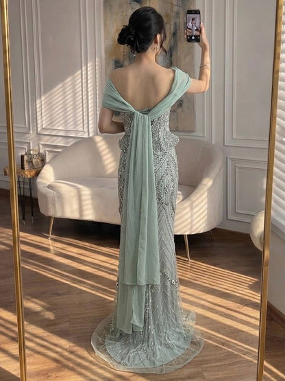 Luxury Nude Crystal Beaded Mermaid Evening Dress LA73686 SERENE HILL