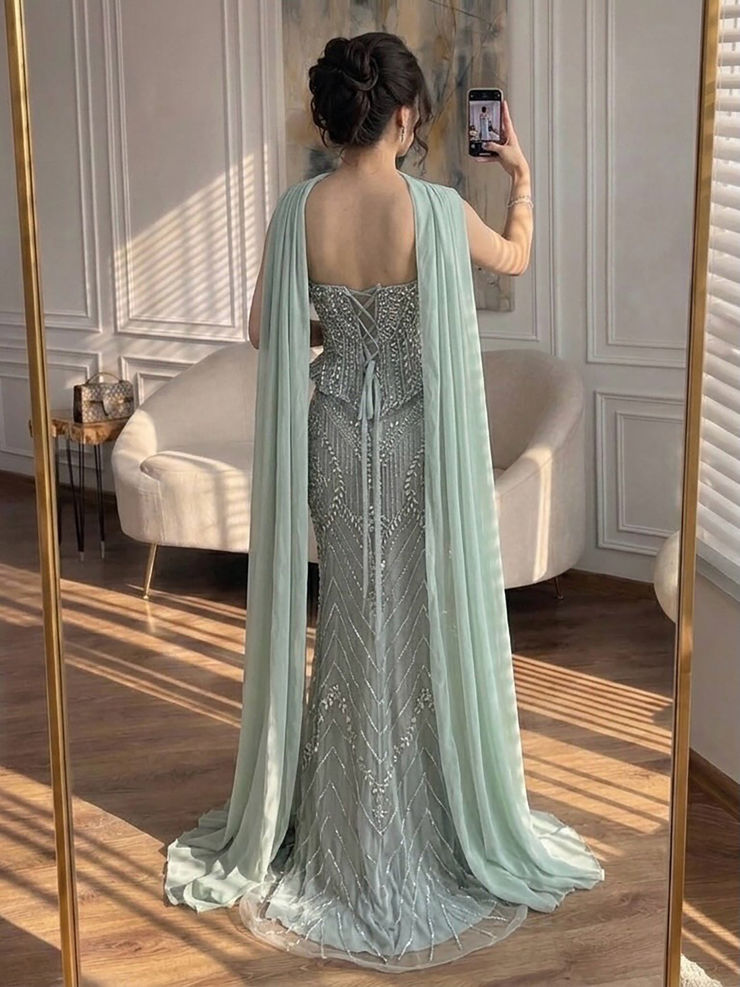 Luxury Nude Crystal Beaded Mermaid Evening Dress LA73686 SERENE HILL