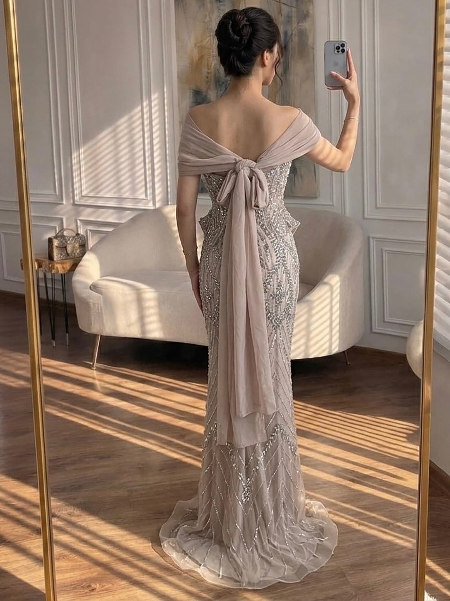 Luxury Nude Crystal Beaded Mermaid Evening Dress LA73686 SERENE HILL