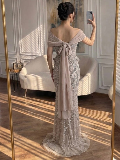 Luxury Nude Crystal Beaded Mermaid Evening Dress LA73686 SERENE HILL