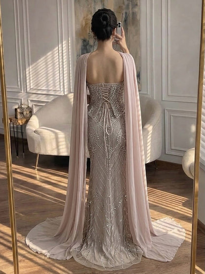 Luxury Nude Crystal Beaded Mermaid Evening Dress LA73686 SERENE HILL