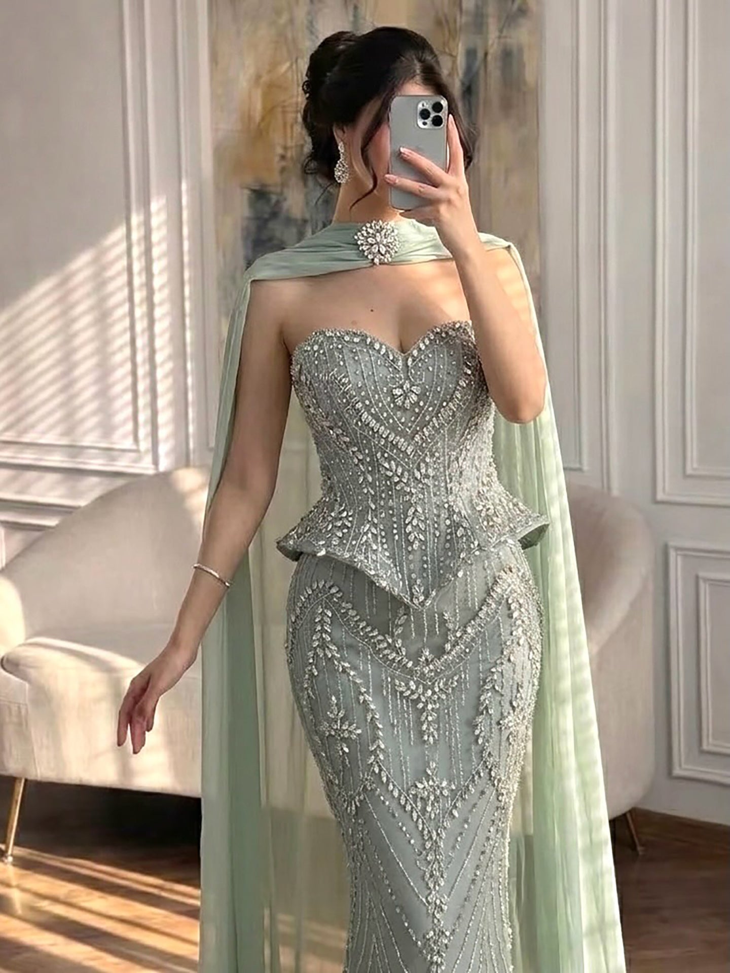 Luxury Nude Crystal Beaded Mermaid Evening Dress LA73686 SERENE HILL