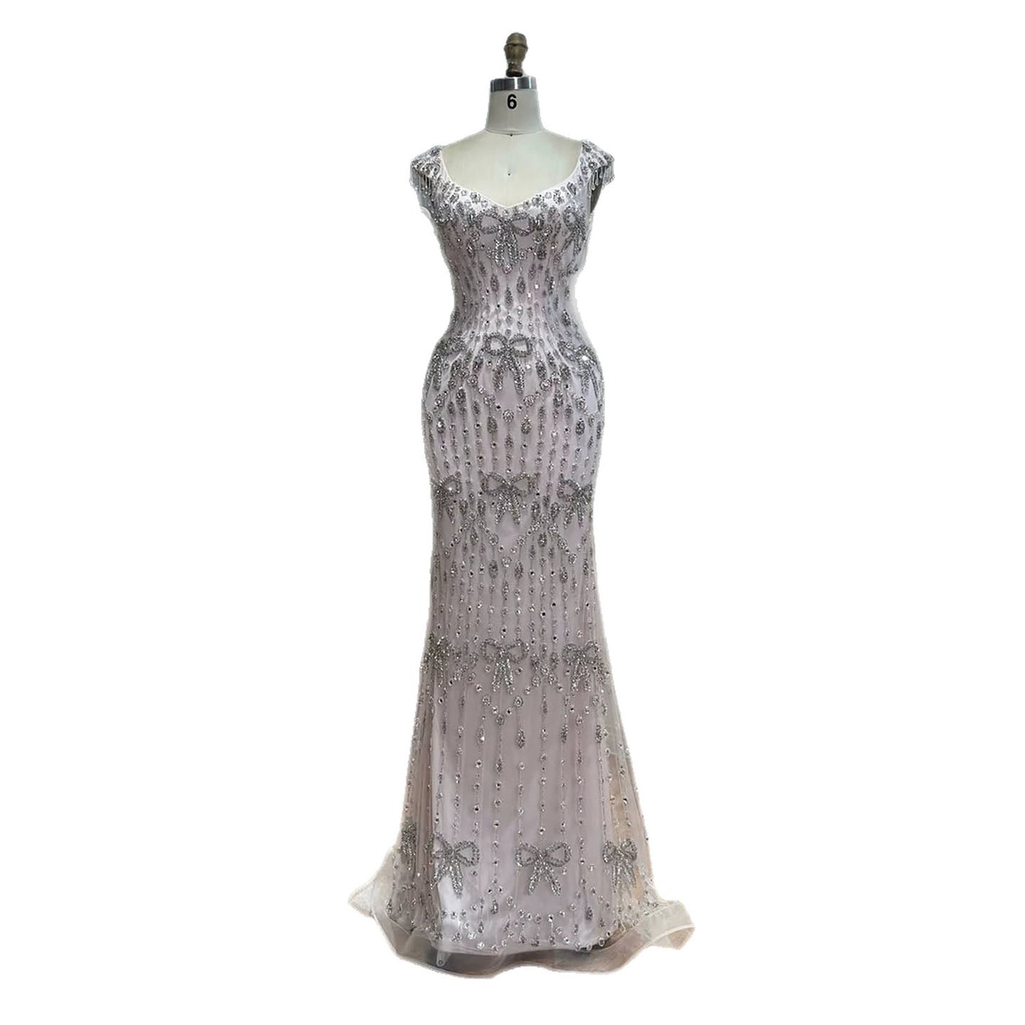 Luxury Pink Crystal Tassel Beaded Bow Mermaid Evening Dress LA73696A SERENE HILL