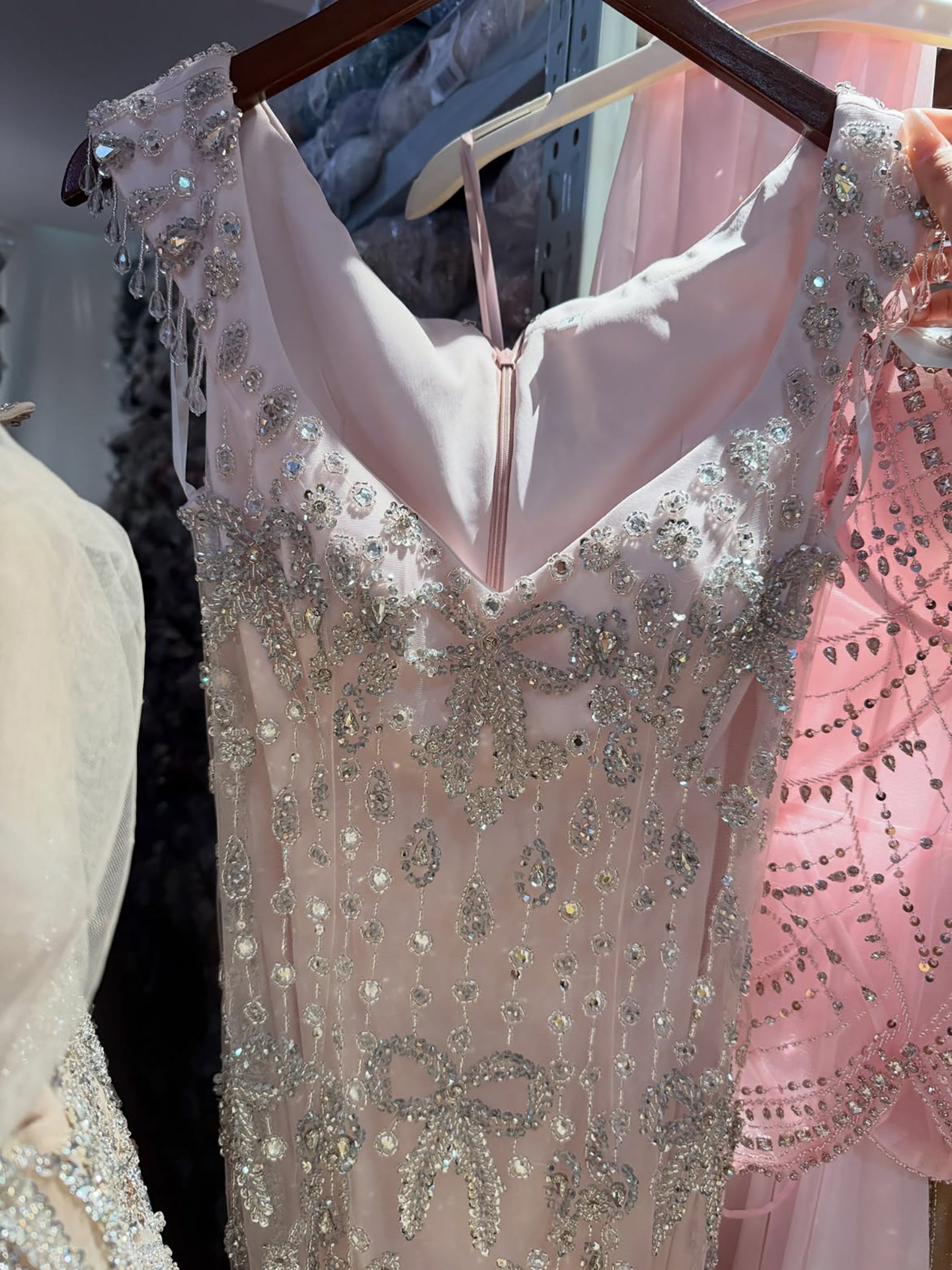 Luxury Pink Crystal Tassel Beaded Bow Mermaid Evening Dress LA73696A SERENE HILL