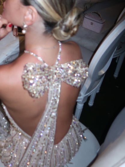 Luxury Gold Halter Crystal Mermaid Evening Dress LA73687 - SERENE  HILL