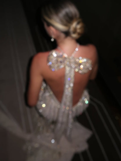 Luxury Gold Halter Crystal Mermaid Evening Dress LA73687 - SERENE  HILL