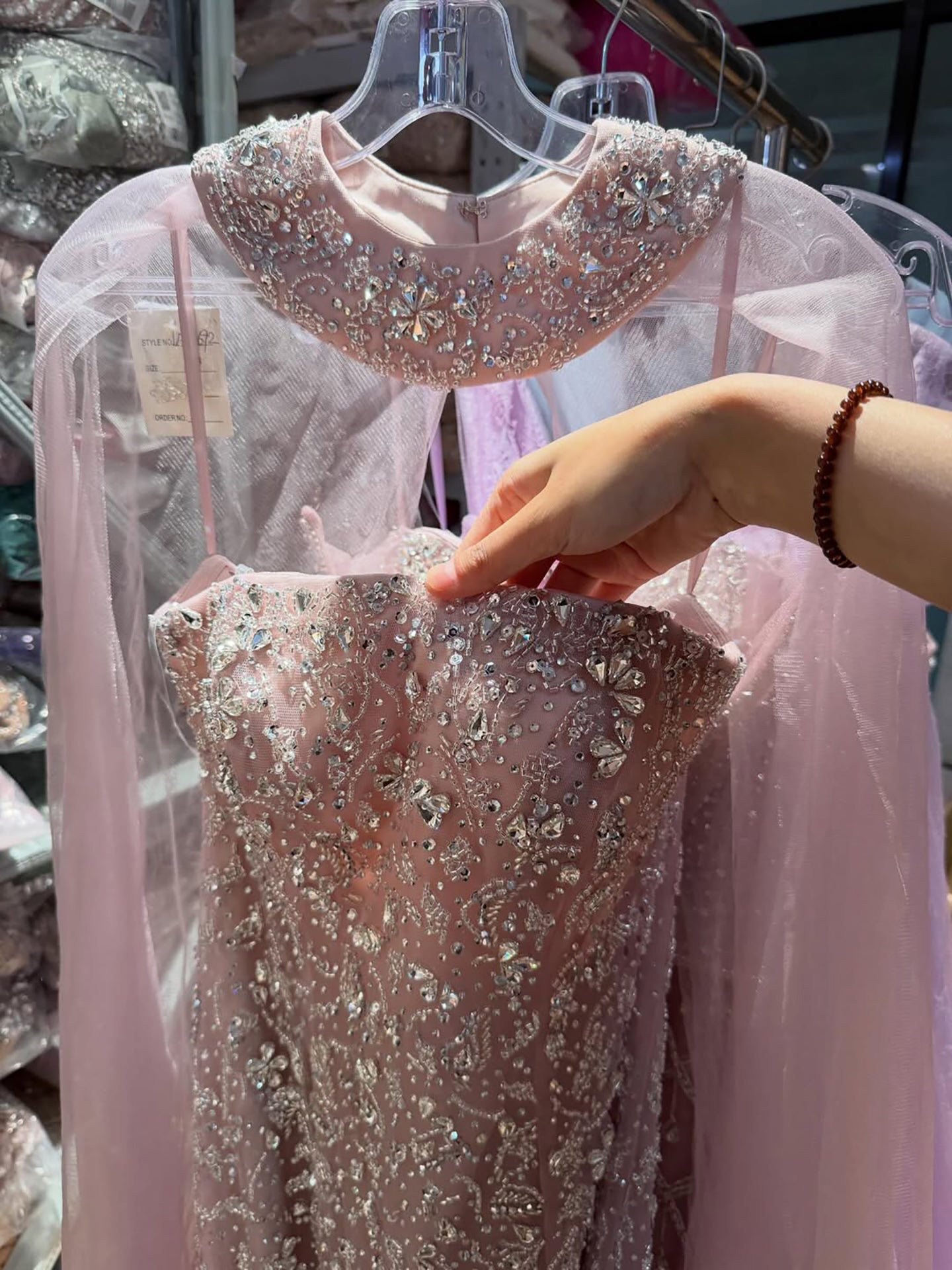 Luxury Blue Crystal Beaded Mermaid Evening Dress With Cape Sleeves LA73692