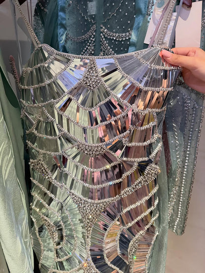 Luxury Silver Mirror Crystal Mermaid Evening Dress LA73693 SERENE HILL