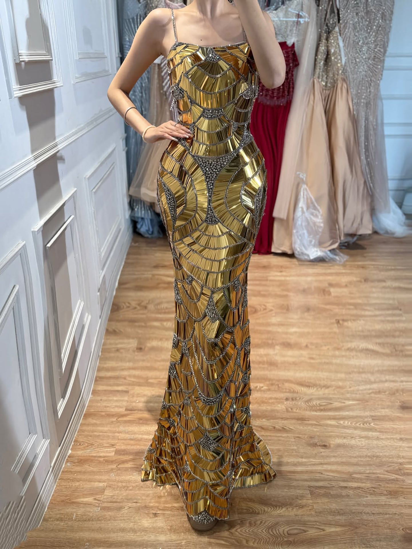 Luxury Silver Mirror Crystal Mermaid Evening Dress LA73693 SERENE HILL