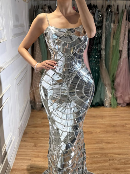 Luxury Silver Mirror Crystal Mermaid Evening Dress LA73693 SERENE HILL