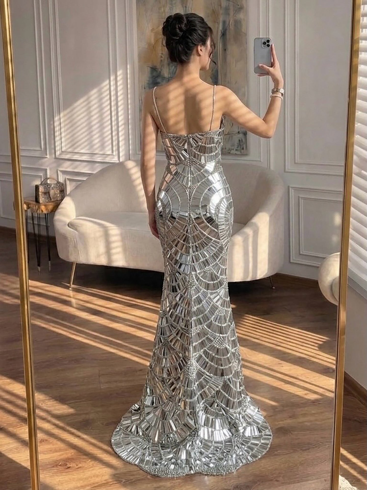 Luxury Silver Mirror Crystal Mermaid Evening Dress LA73693 SERENE HILL