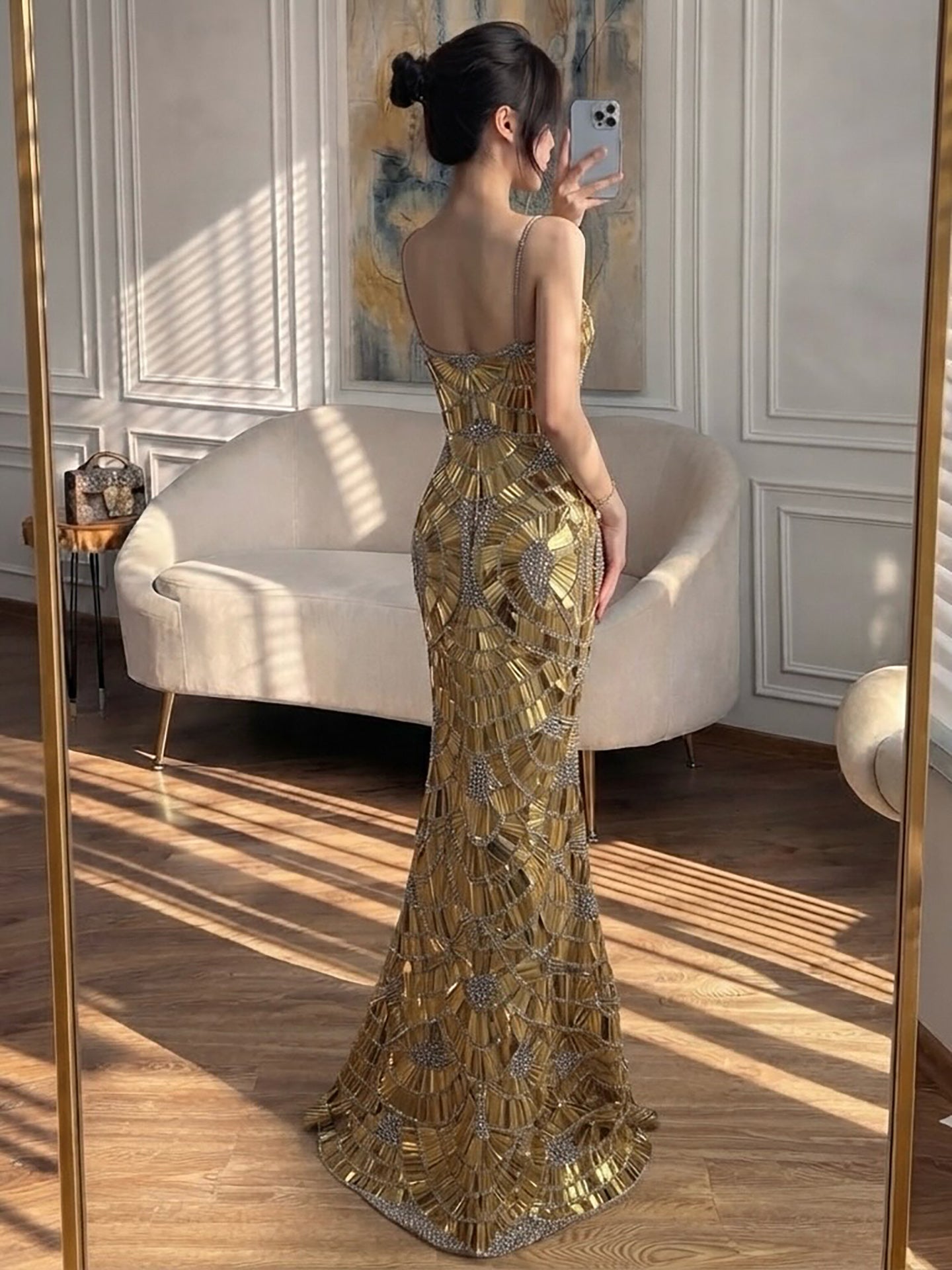 Luxury Silver Mirror Crystal Mermaid Evening Dress LA73693 SERENE HILL