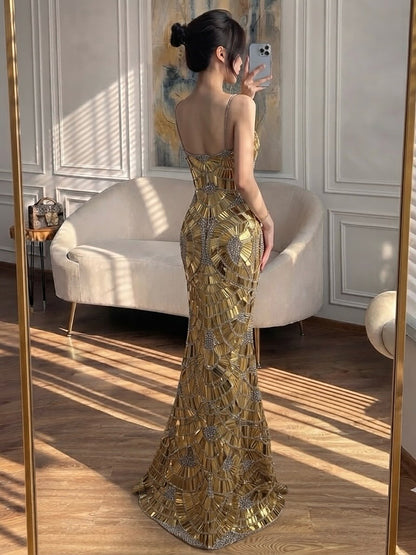 Luxury Silver Mirror Crystal Mermaid Evening Dress LA73693 SERENE HILL