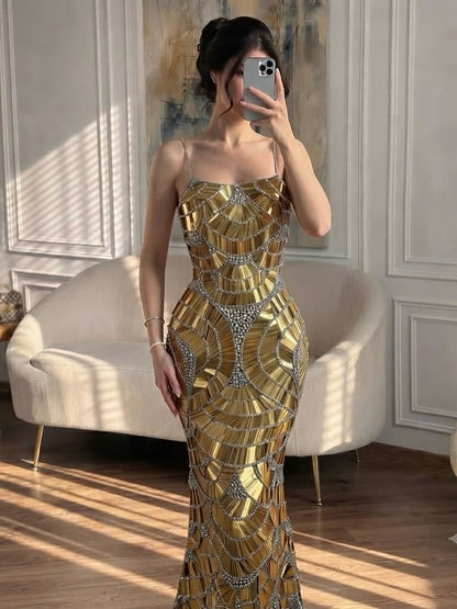 Luxury Silver Mirror Crystal Mermaid Evening Dress LA73693 SERENE HILL