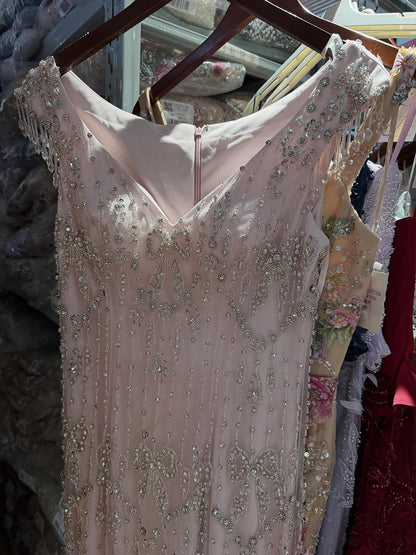 Luxury Pink Crystal Beaded Mermaid Deep V Evening Dress LA73696 SERENE HILL