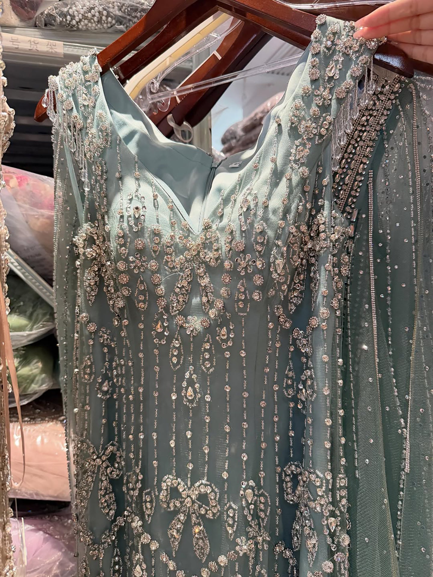 Luxury Pink Crystal Beaded Mermaid Deep V Evening Dress LA73696 SERENE HILL