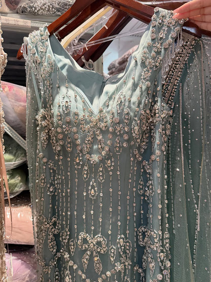 Luxury Pink Crystal Beaded Mermaid Deep V Evening Dress LA73696 SERENE HILL