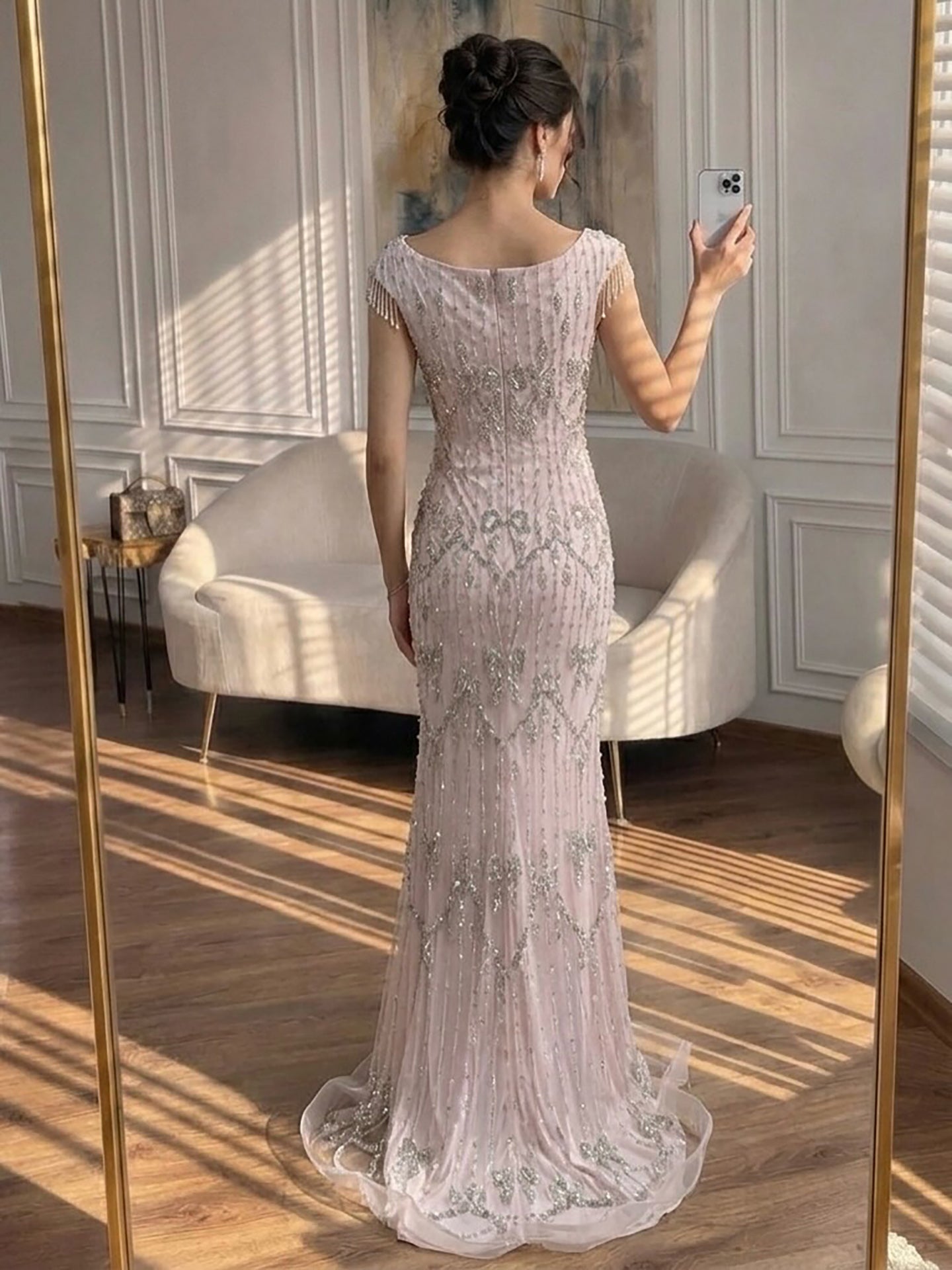 Luxury Pink Crystal Beaded Mermaid Deep V Evening Dress LA73696 SERENE HILL
