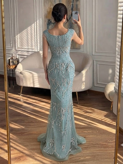 Luxury Pink Crystal Beaded Mermaid Deep V Evening Dress LA73696 SERENE HILL